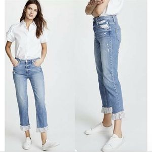 Paige High Rise Sarah Straight Ankle Jeans Ruffled Hem Size 25